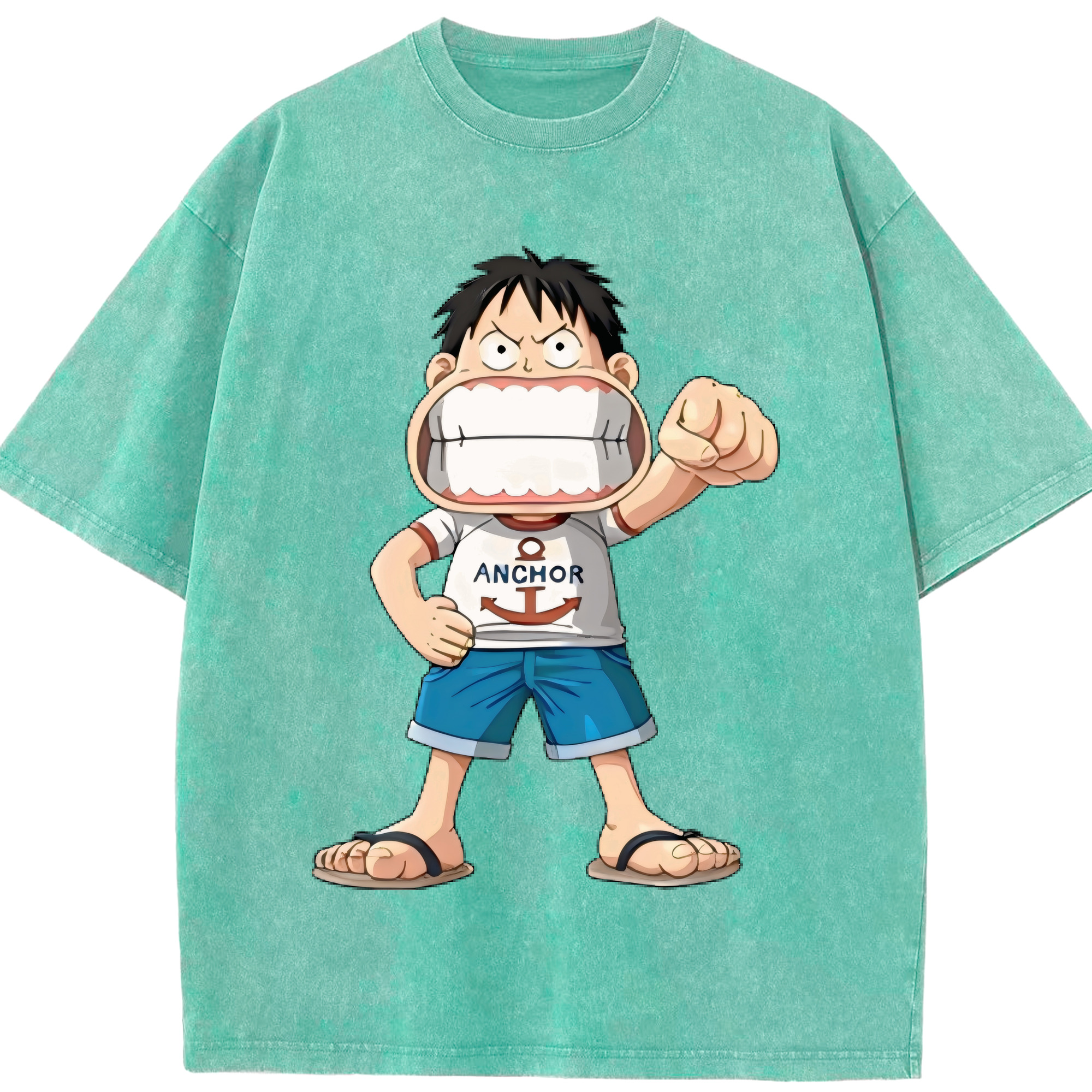 （画像用） ワンピース モンキー・D・ルフィ ONE PIECE Monkey D. Luffy 綿100% ヴィンテージ風 半袖Tシャツ（フロントプリント）